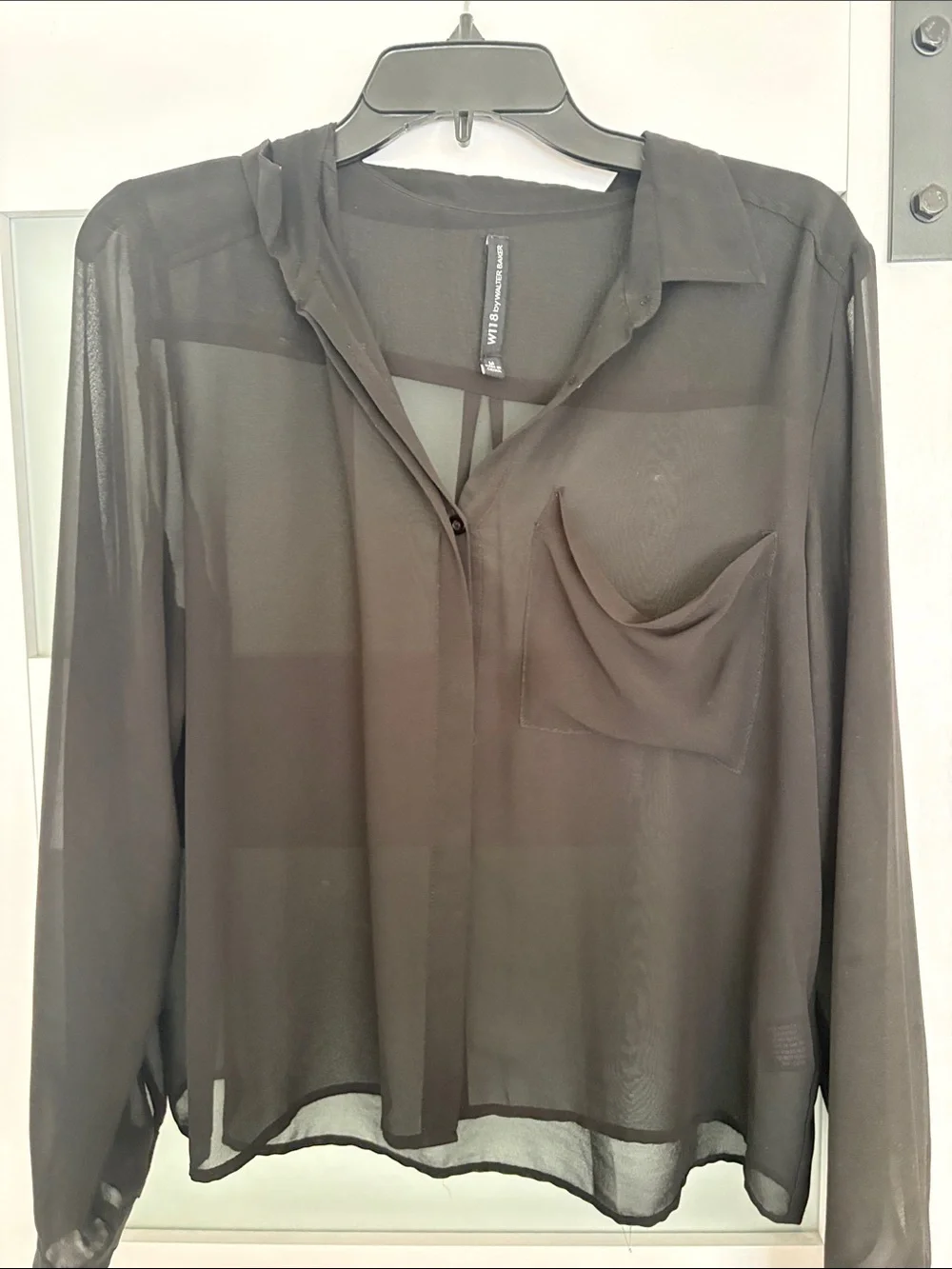 W118 by Walter Baker-sheer Black Button-Up Blouse
